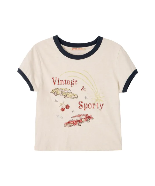 Vintage Car Ringer Tee-Cream