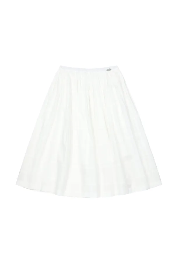 SHIRRING TIERED MAXI SKIRT, WHITE