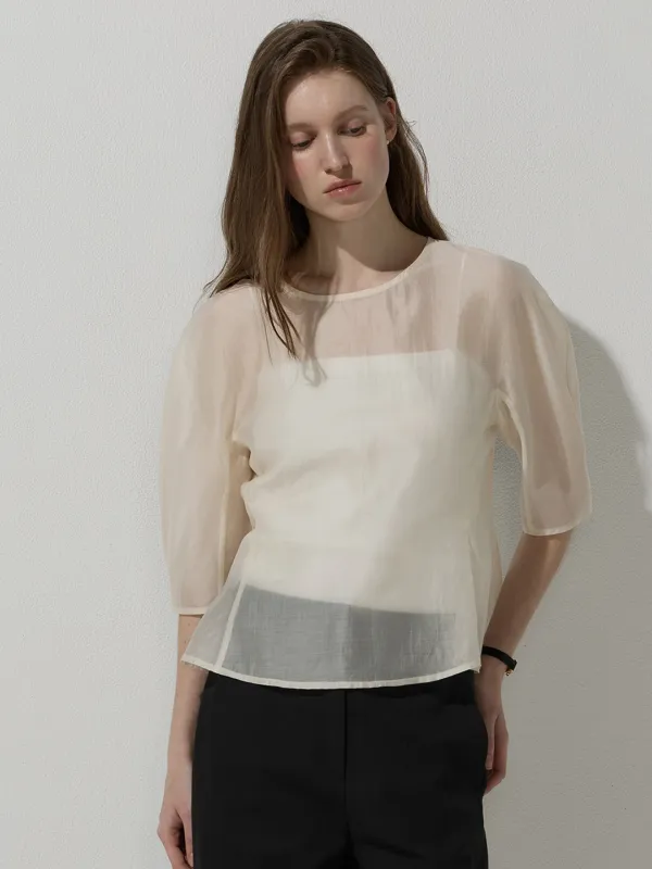 (2차) Peplum sheer blouse - Cream