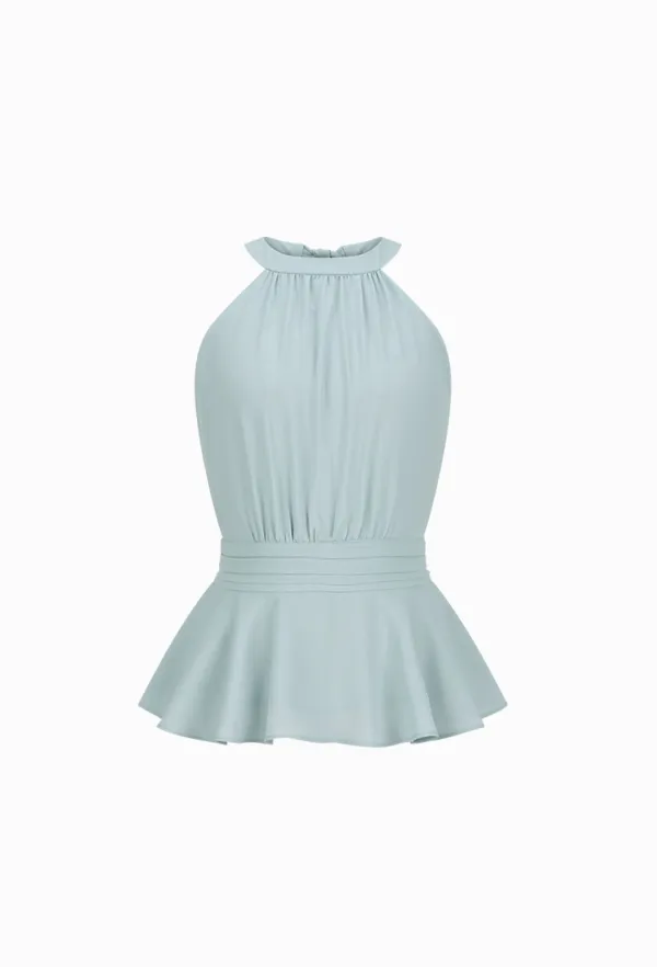 Isabel Halter-neck Blouse (Sky Blue)