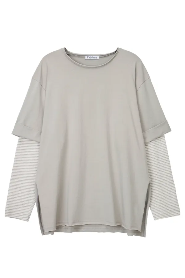 Stripe Layered Tee_Light Khaki