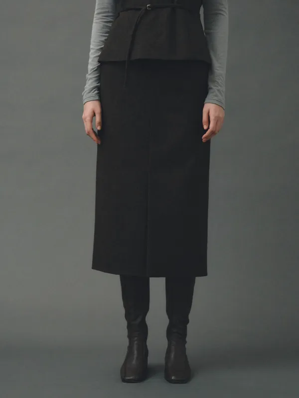 Soft Tailored Slit Skirt_Deep brown