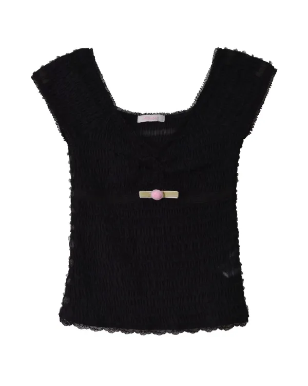 Rose Shirring Top (Black)