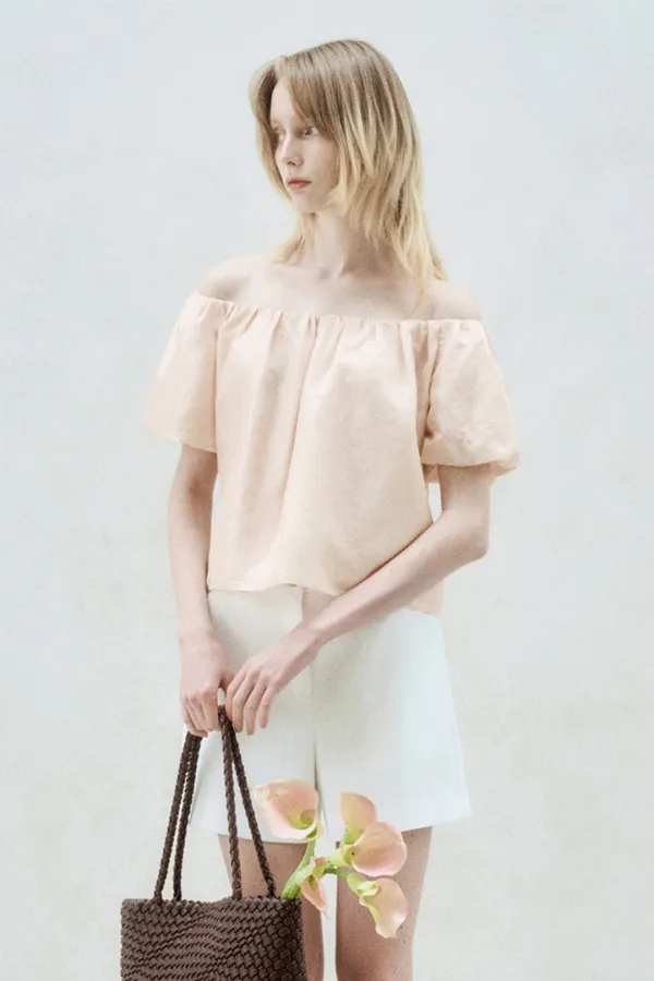OFF SHOULDER PUFF SLEEVE BLOUSE SALMON