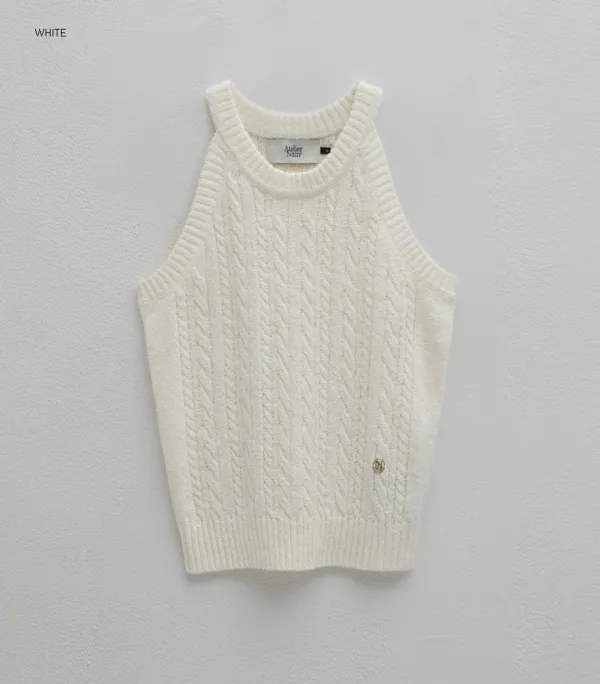 (Z-T-6837)HALTER NECK CABLE KNIT