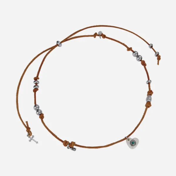 totem leather necklace-white