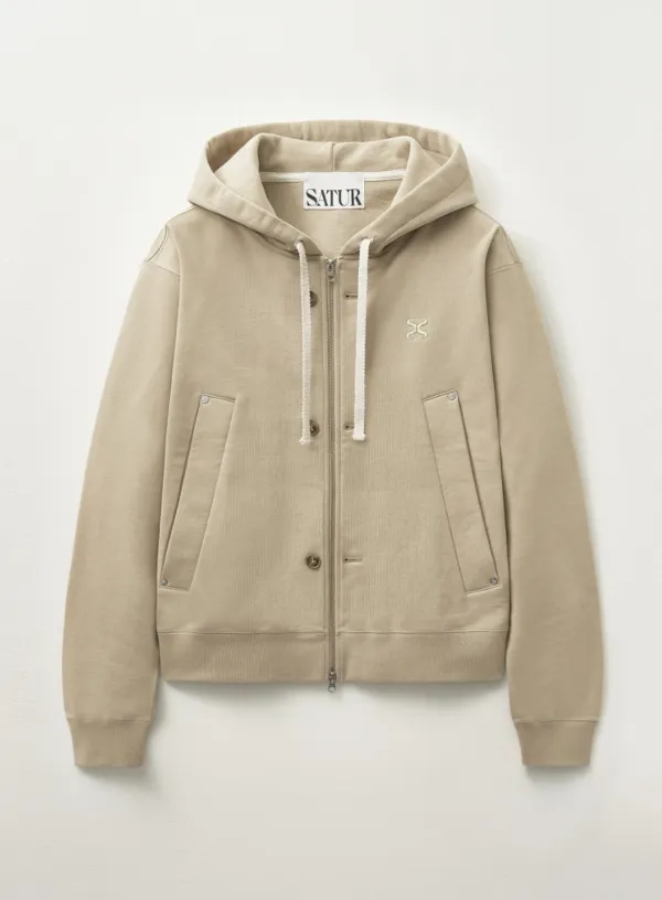 Teo Cotton All Day Hood Zip-up - Beige
