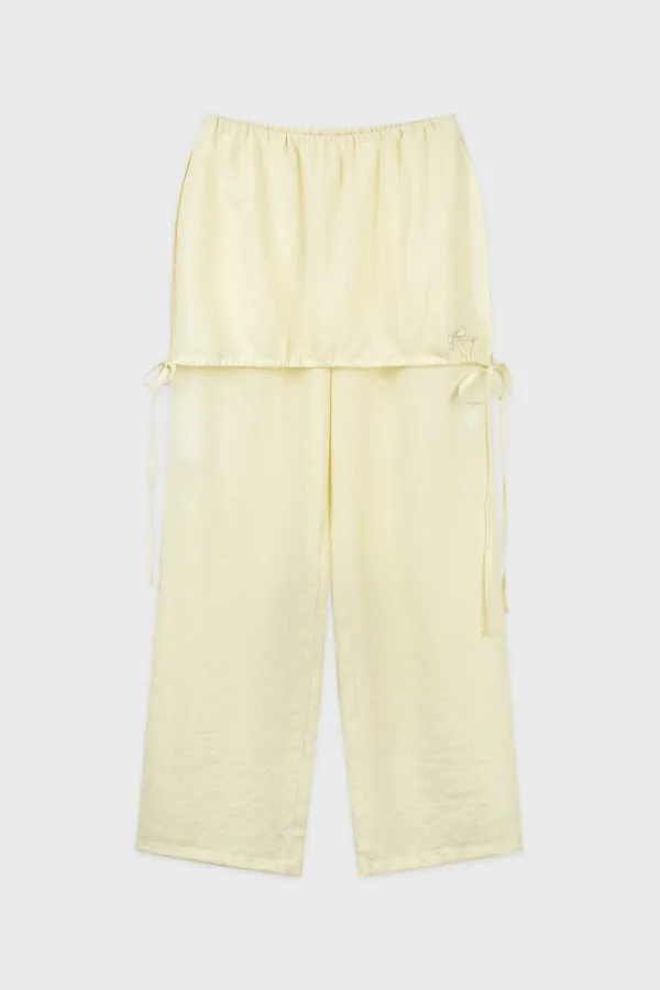 Drawstring Layered Skirt Pants (Cream)