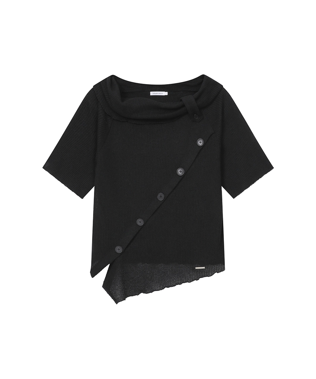 미세키서울 [레이 PICK] Diagonal crochet knit top BLACK 상품 이미지 1