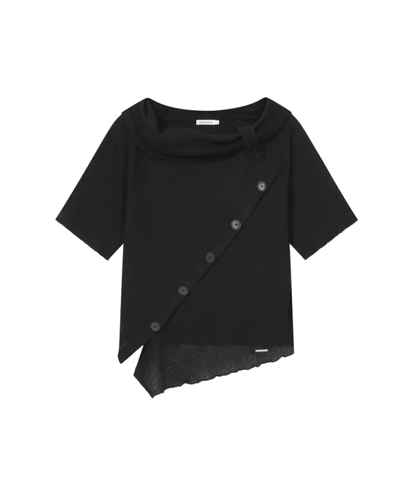 [레이 PICK] Diagonal crochet knit top BLACK