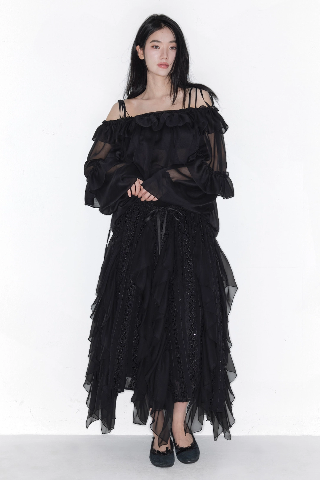 더티스 [Exclusive]MAISON CHIFFON LACE MAXI SKIRT_TT6S502BK 상품 이미지 1