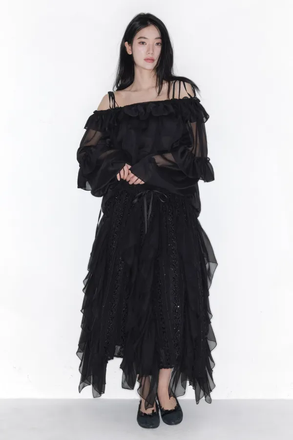 [Exclusive]MAISON CHIFFON LACE MAXI SKIRT_TT6S502BK