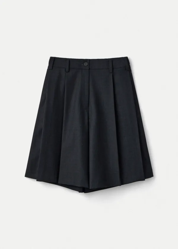 Tropical Wool Tucked Bermuda Pants_Charcoal