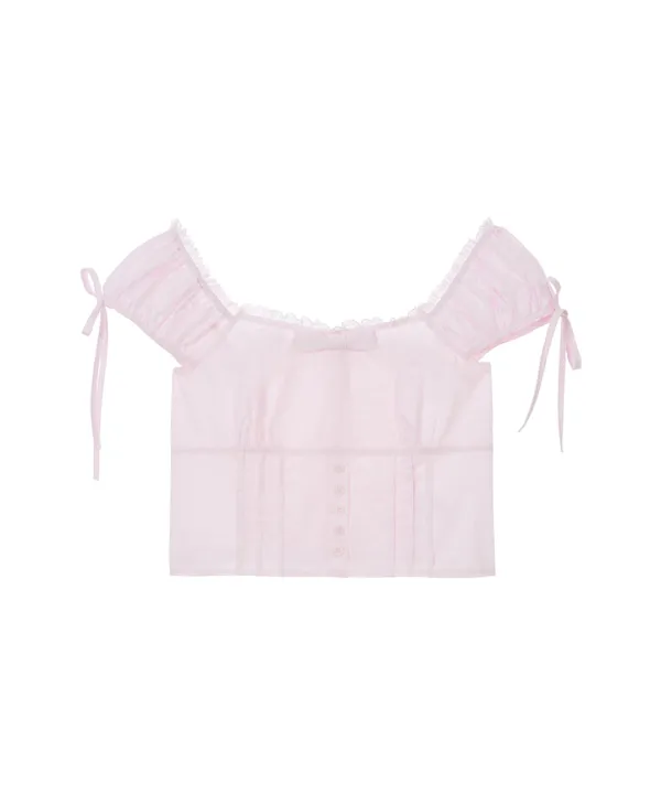 Ribbon Pintuck Crop Blouse [Pink]