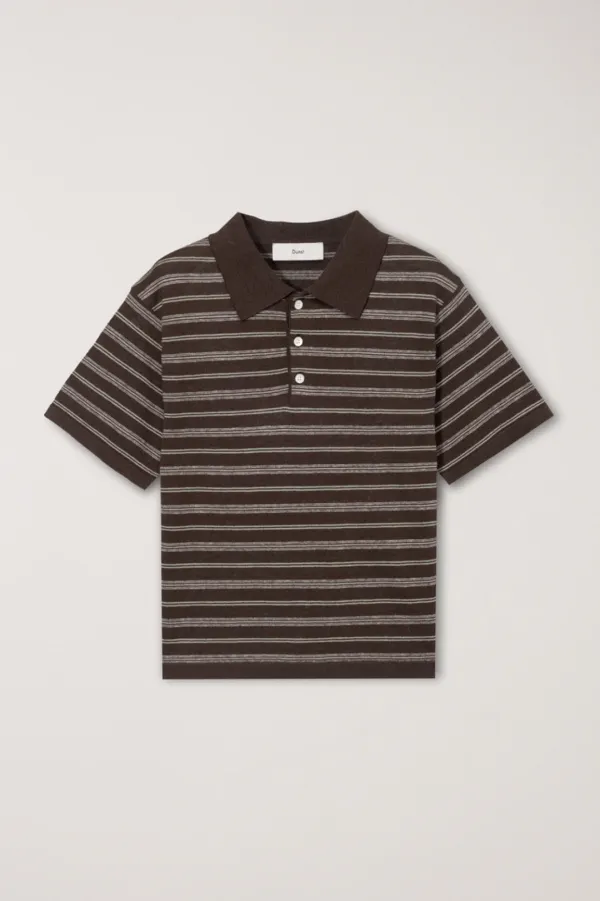 UNISEX STRIPED POLO KNIT BROWN MINT_UDSW6B127W2