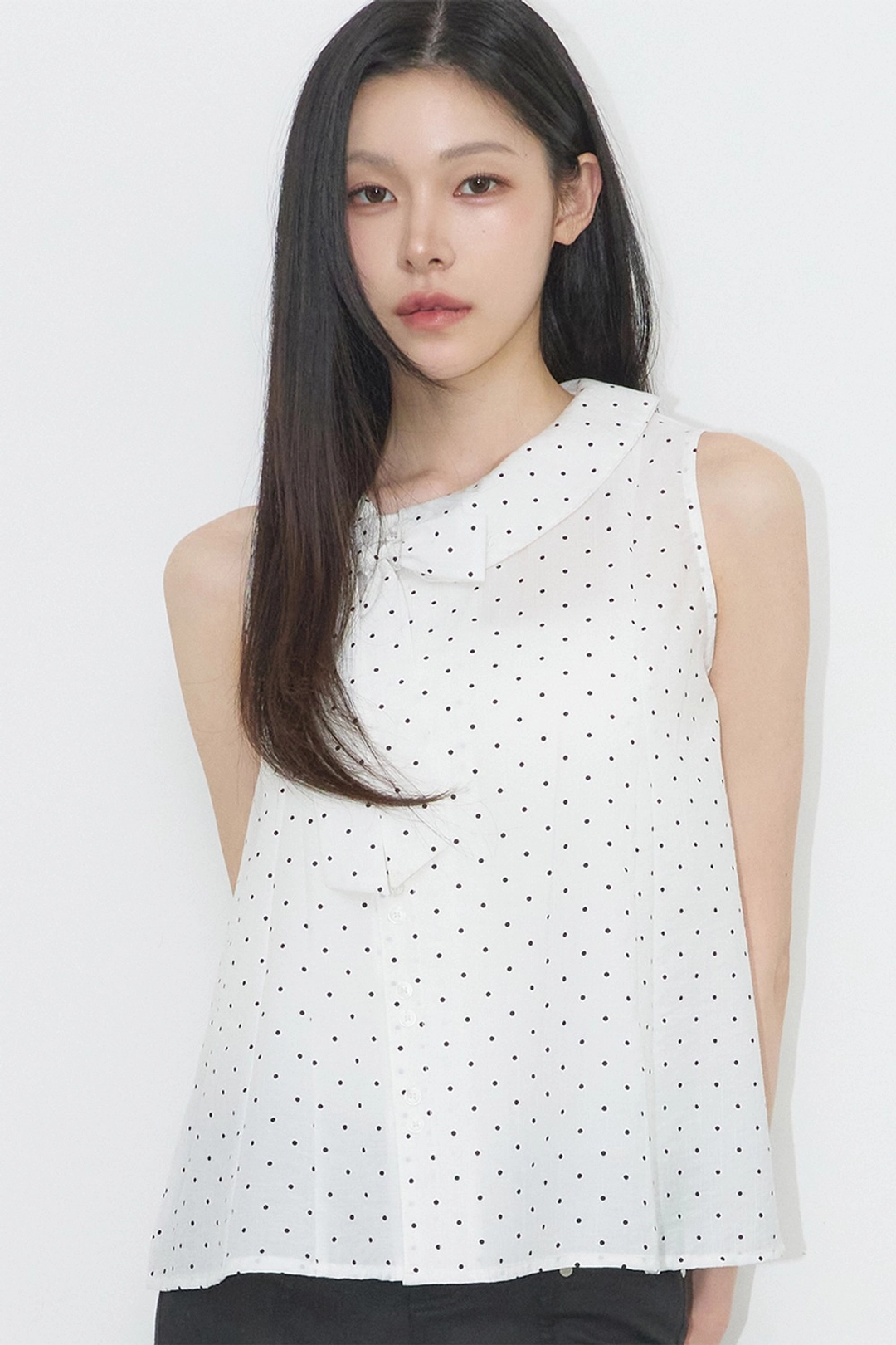 일리고 로프 플레어 블라우스 화이트 도트 상품 이미지 2