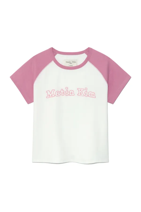 FLOWER STITCH RAGLAN LOGO TOP IN PINK