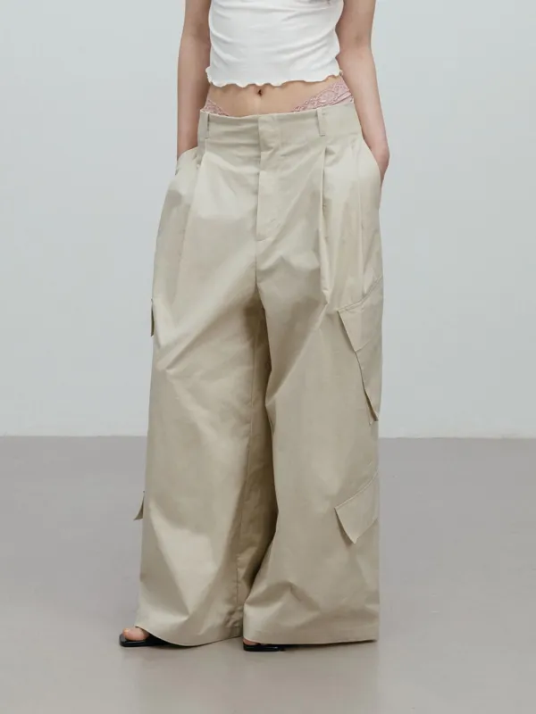 PINTUCK CARGO PANTS / BEIGE