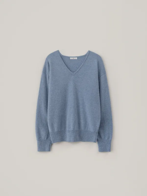 [Cashmere] Dolce V-Neck Knit - Melange Blue