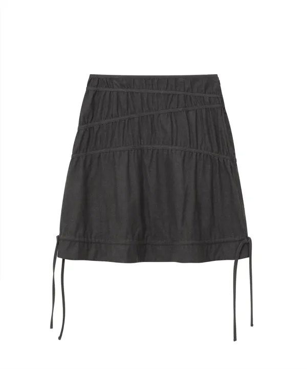 Wavy line shirring midi skirt CHARCOAL