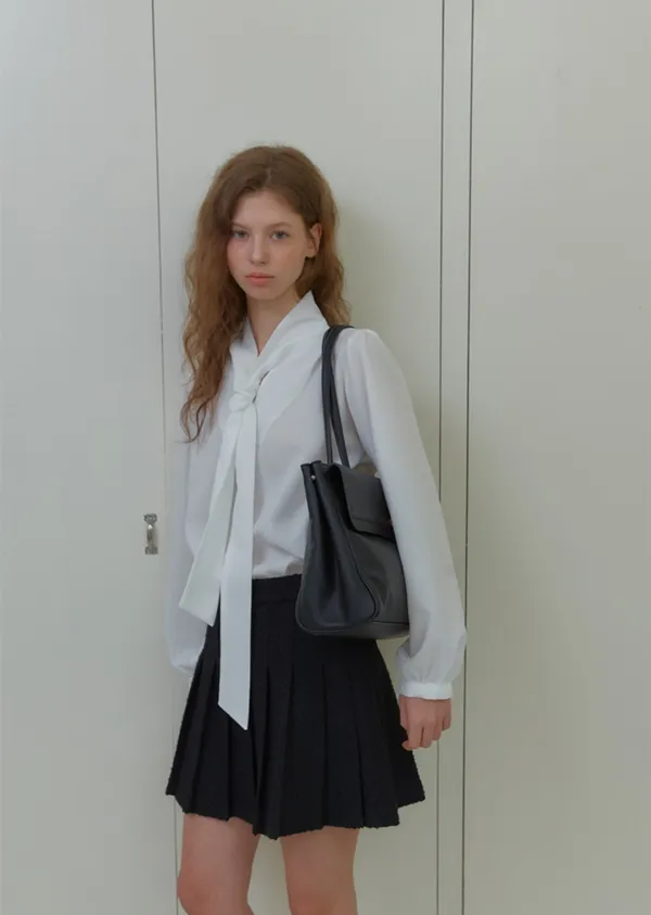 ANC MODERN TWEED PLEATS SKIRT_BLACK