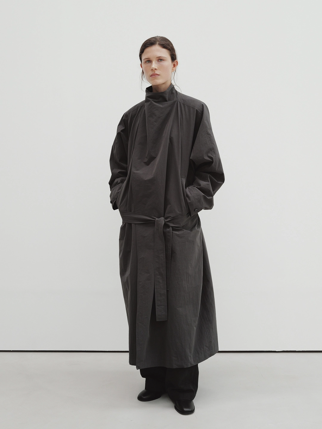 모이아 draped trench coat (charcoal brown) 상품 이미지 1