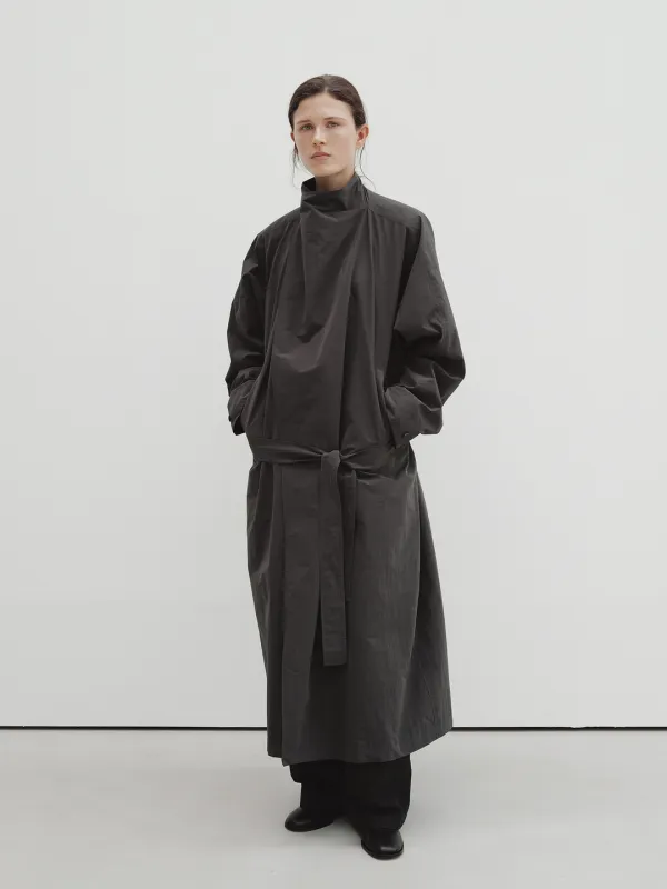 draped trench coat (charcoal brown)