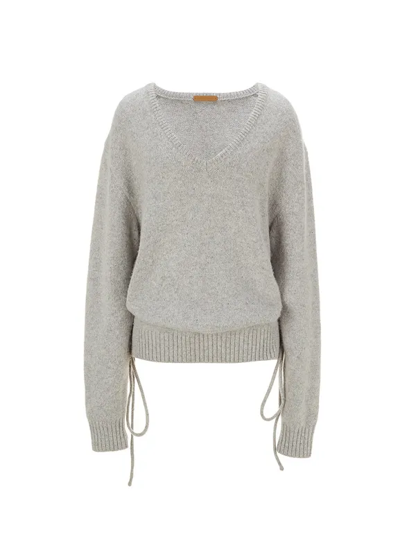 ALPACA BLEND V NECK PULLOVER [GREY]