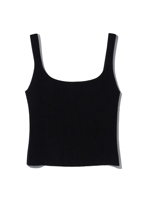 HIGH TWIST RIBBED KNIT SQUARE TOP [BLACK]