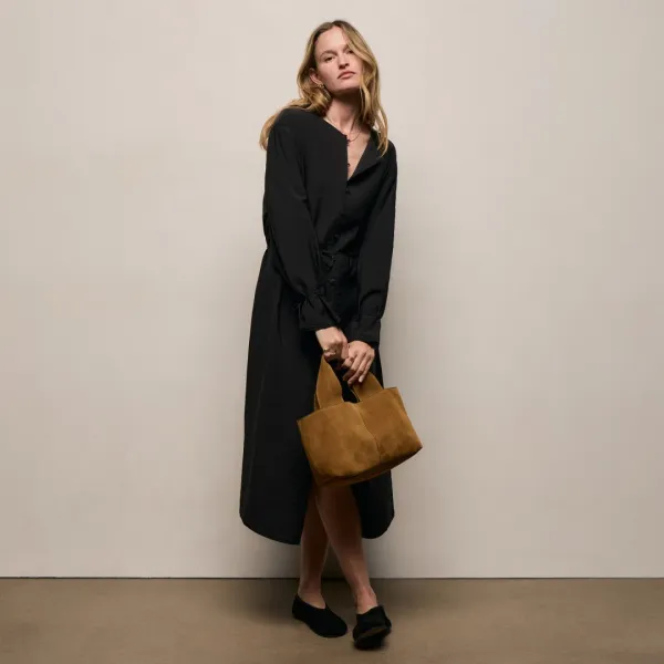 Modal Silk Blend Tie Up Dress - Black