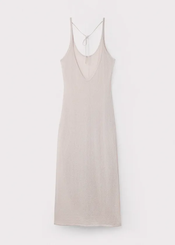 Crinkled linen side slit maxi dress_Lilac
