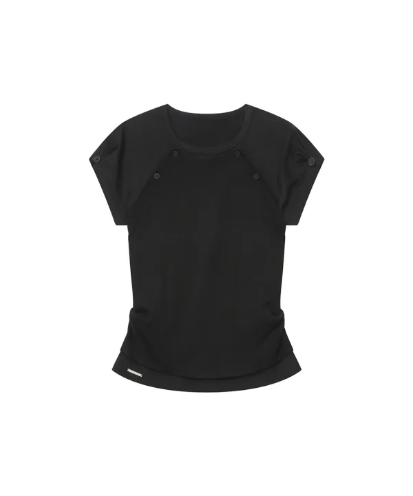 [Hannah X Misekiseoul] Hannah button layered short sleeve BLACK