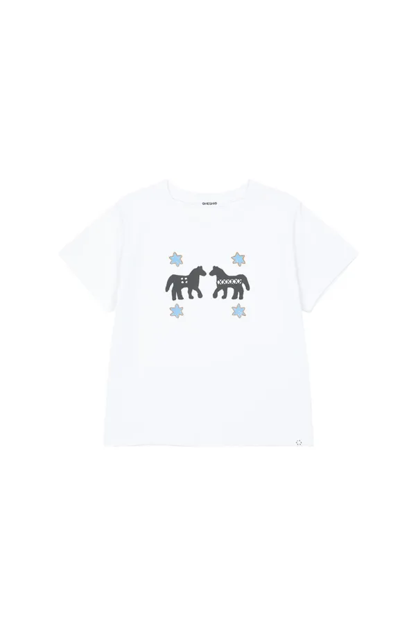 TWIN PONY CROP T-SHIRT, WHITE