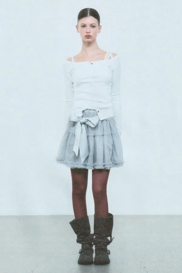 CHIFFON SILKY-TIE SKIRT (GREY)
