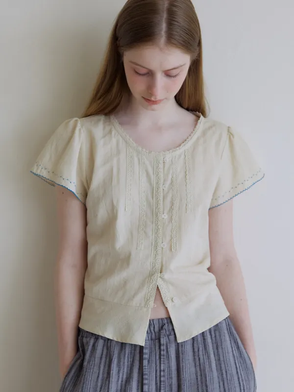 Embroidery lace blouse [KNSS08BL06]_Butter