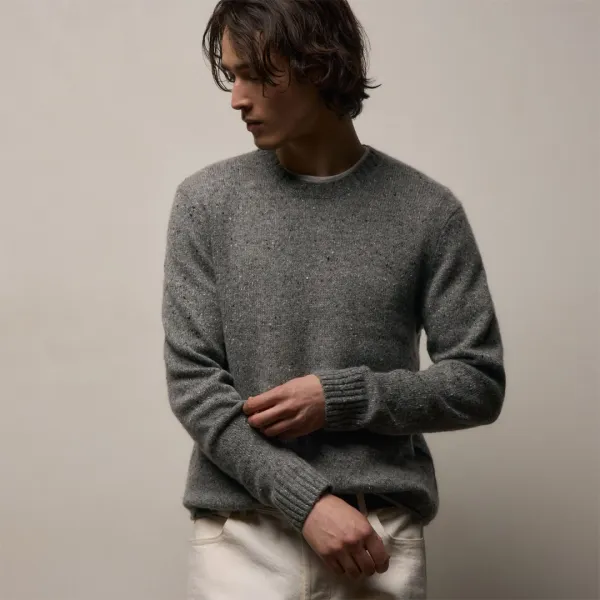 Marled Cashmere Linen Crew - Heather Grey