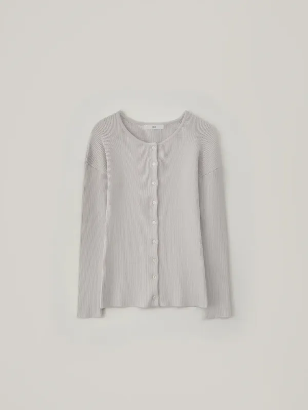 Slim Ribbed Knit Cardigan - Light Gray