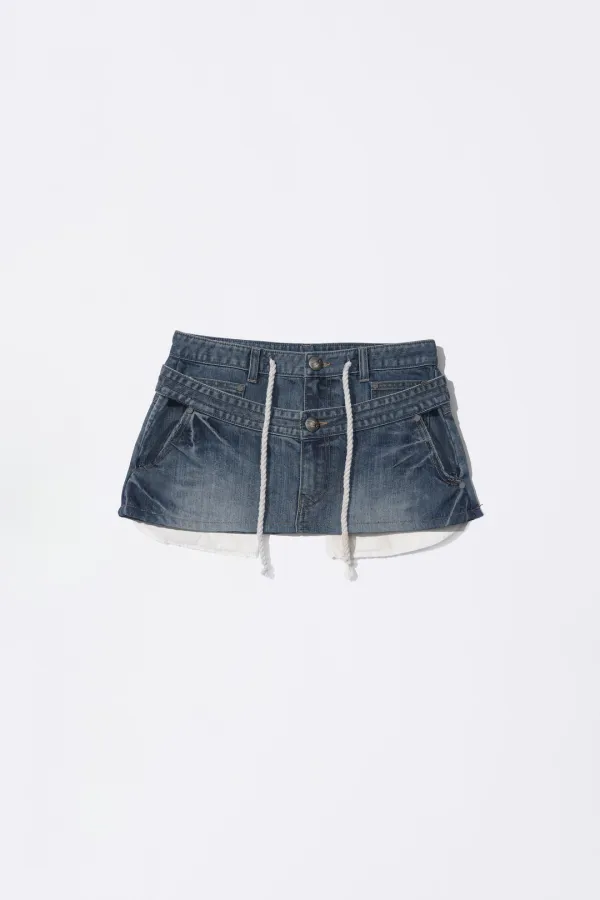 Apron Layered Mini Skirt Mid Blue
