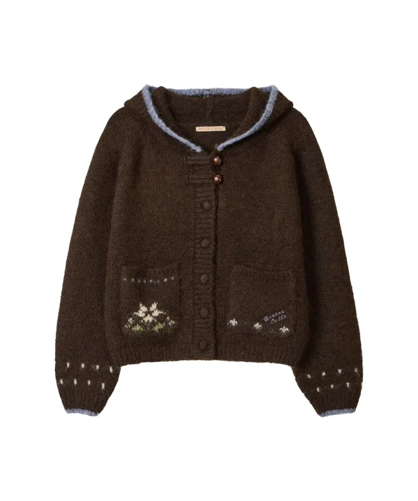 Flora Hood Cardigan-Brown