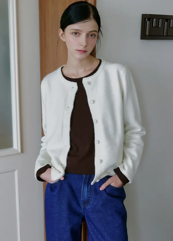 [44-120]  Anthuria Wool Knit Cardigan  안스리아 울 니트 가디건 (가을-봄-데일리룩-데이트룩-하객룩-러블리-출근룩-베이직-라운드넥-긴팔가디건-간절기아우터-헤어리-루즈핏-자체제작)