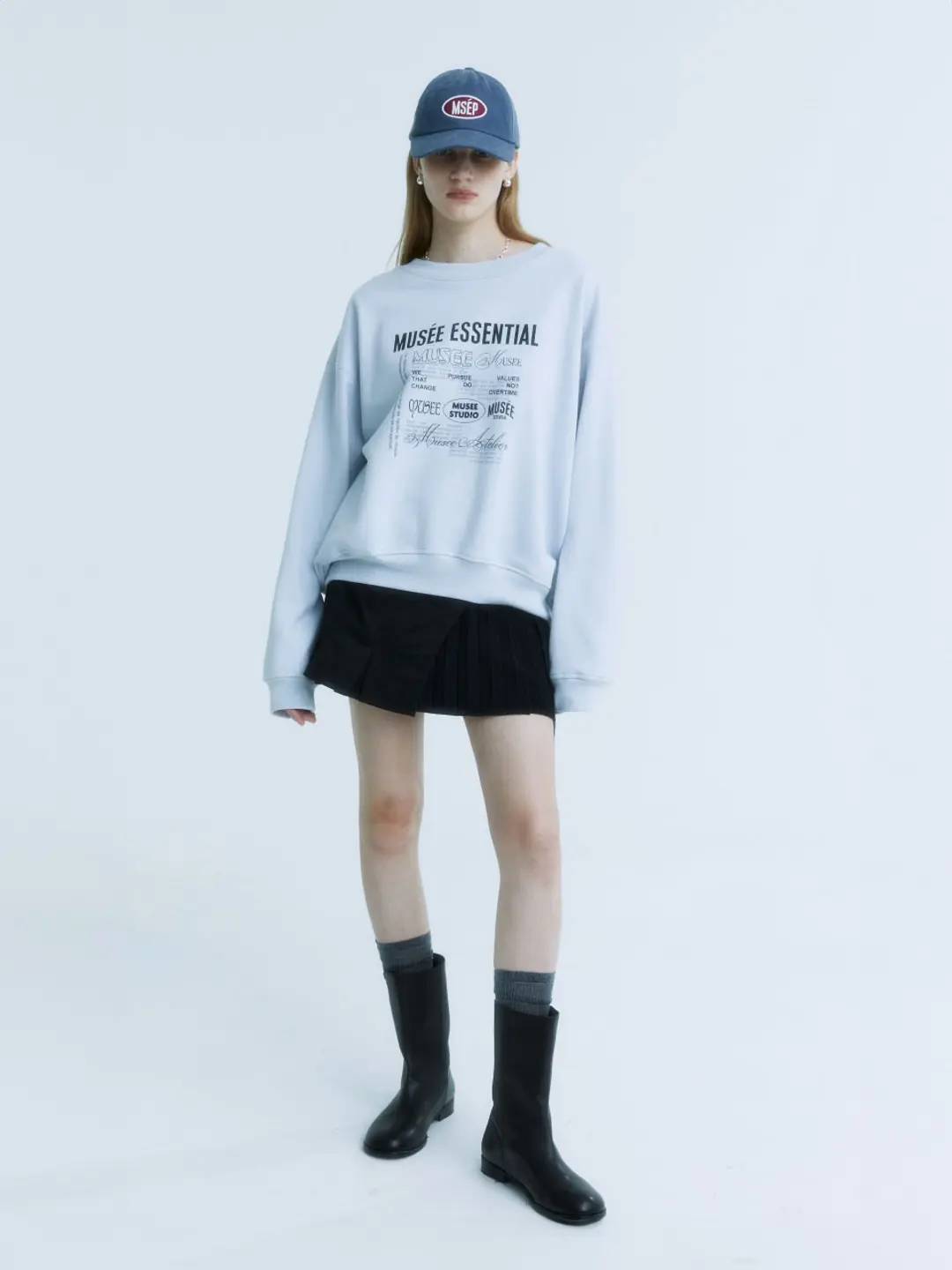 뮤제 CONTE Musee Lettering Archive Print Oversized Sweatshirt_Blue 상품 이미지 2