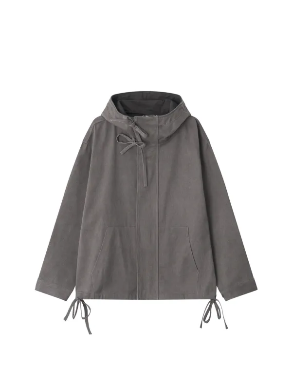 High Neck String Hoodie - Charcoal