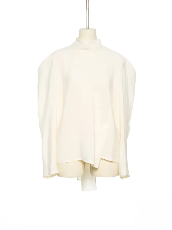 PS26 YELLOW ROUND SLEEVE TIE-NECK BLOUSE