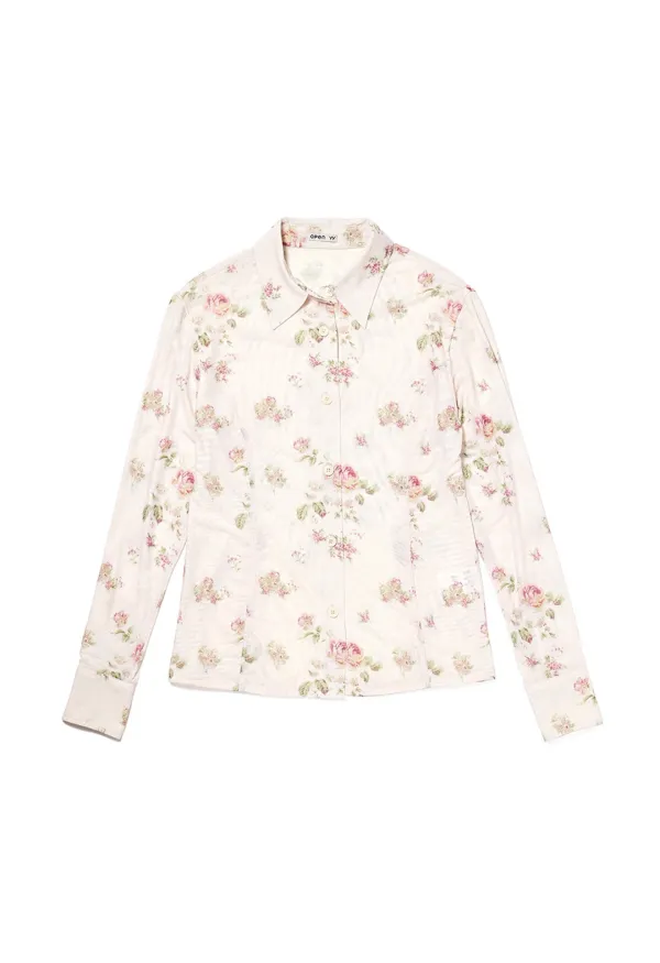 DOUBLE MESH PRINT SHIRTS, BEIGE
