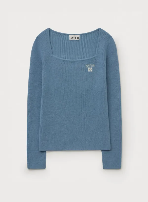 (W) Square Neck Knit Long sleeve - Blue