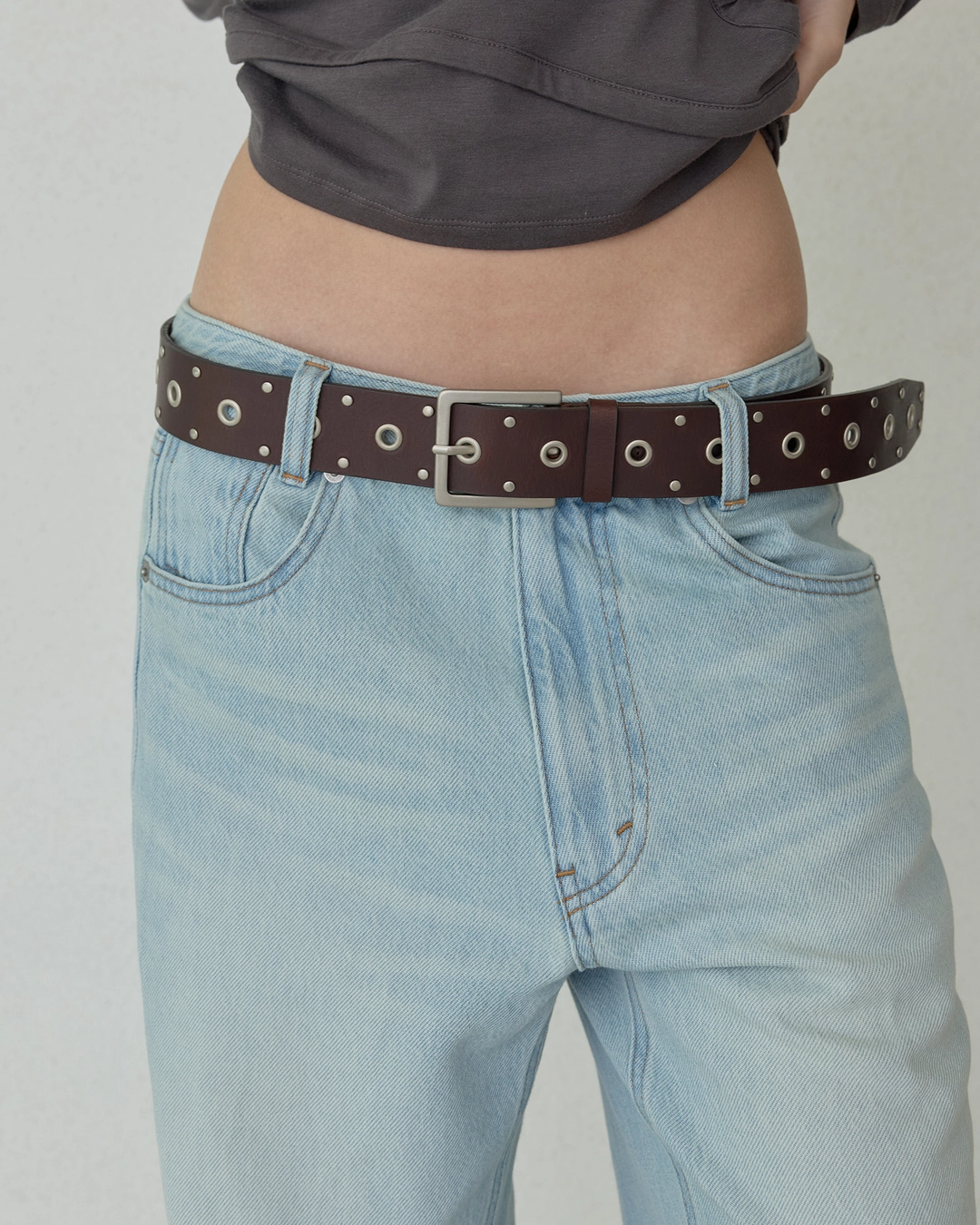 오데스 MADDY EYELET LEATHER BELT - BROWN 상품 이미지 1