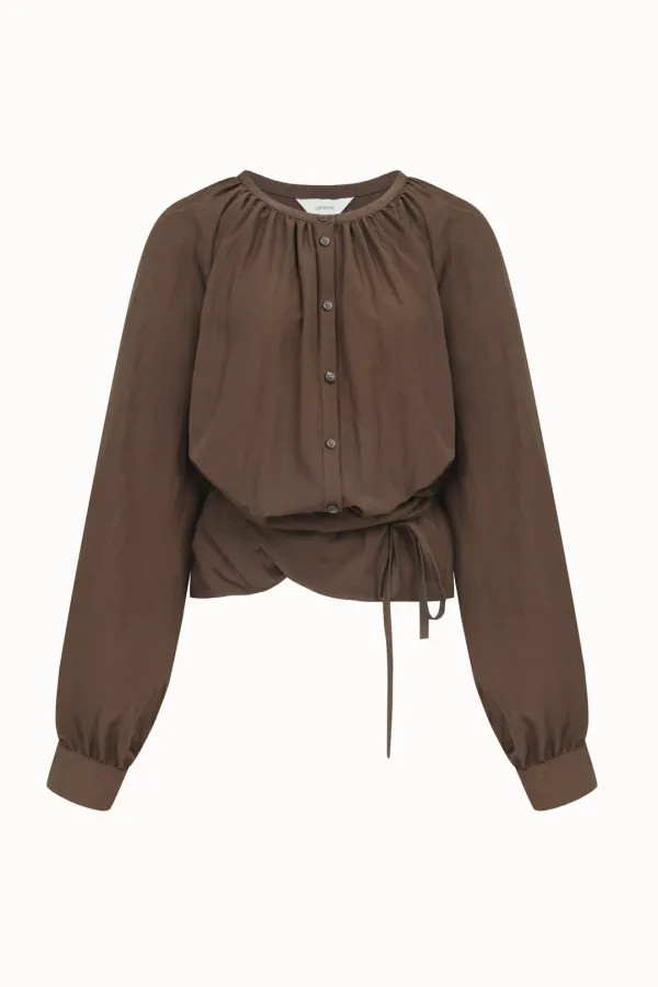 Wrap Shirring Blouse[LMBEAUSH311]-Brown