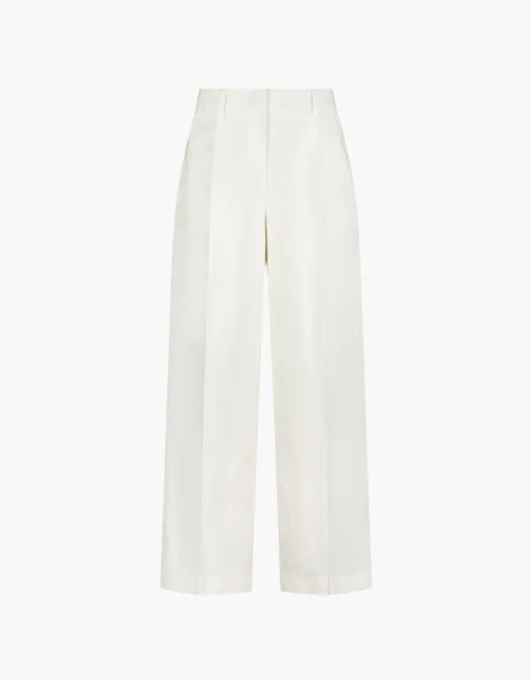 linen back banding pants - white