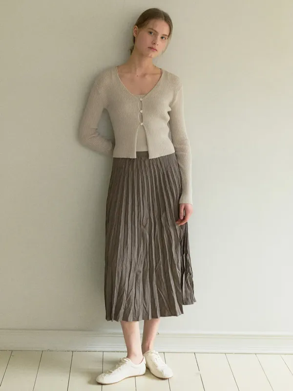 BIAS DOUBLE PLEATS SKIRT_BROWN