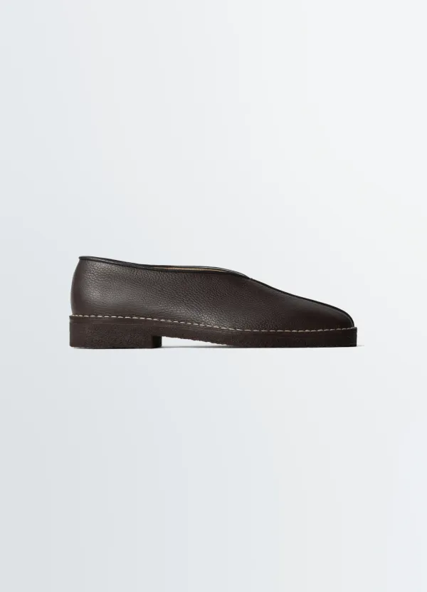PIPED CREPE SLIPPERS IN LEATHER
